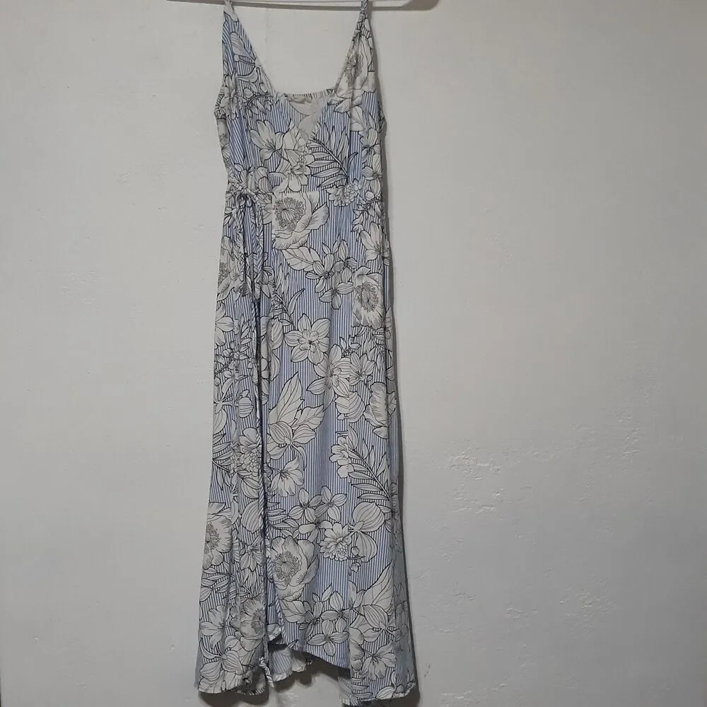 Hem & Thread Womens Dress M Medium Blue/White Peasant Boho Wrap Around Summer